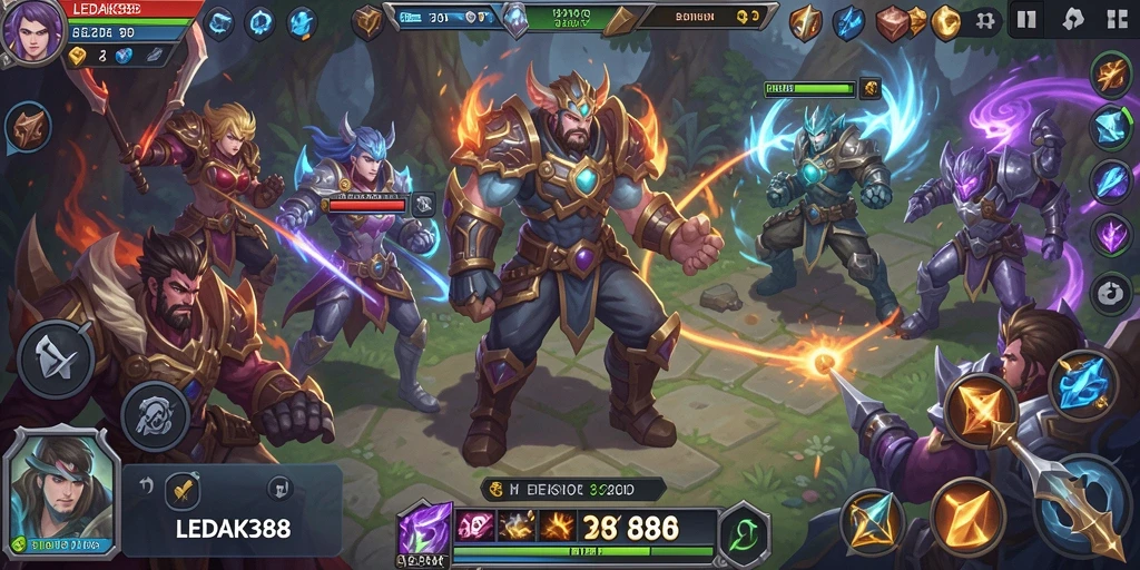 Tampilan intens pertempuran di game MOBA LEDAK388.