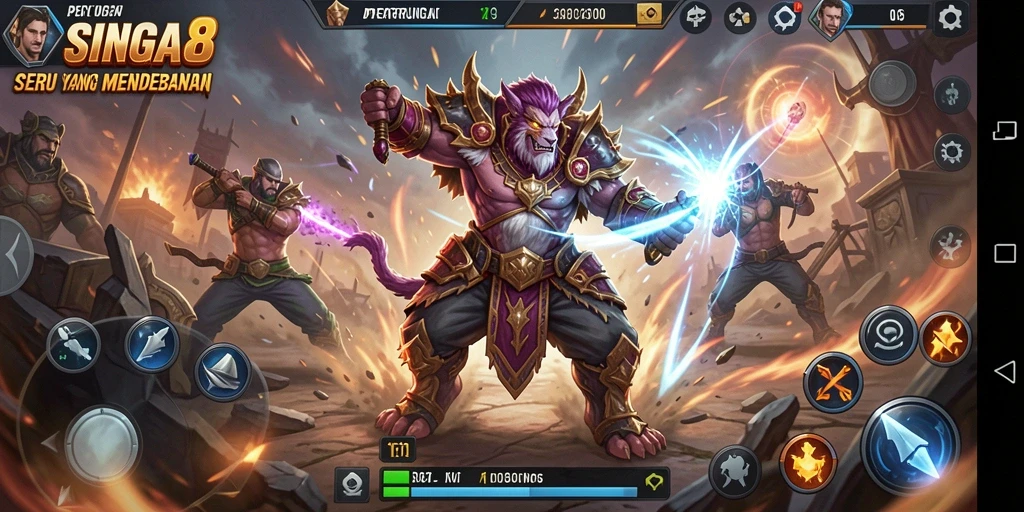 Gameplay SINGA8 menampilkan aksi pertarungan yang seru dan menarik.