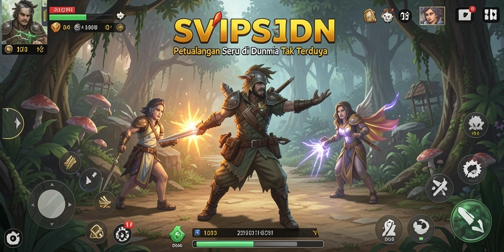 Tangkapan layar utama SVIPSIDN menampilkan karakter dalam aksi menjelajah dunia petualangan.