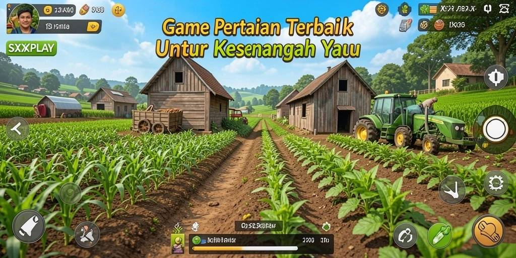 Screenshot SXXPLAY menampilkan pemain sedang merawat ladang pertanian.