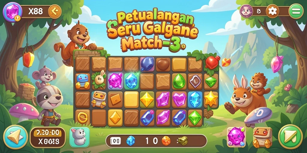 Tampilan gameplay seru di X88 dengan match-3 yang menantang.